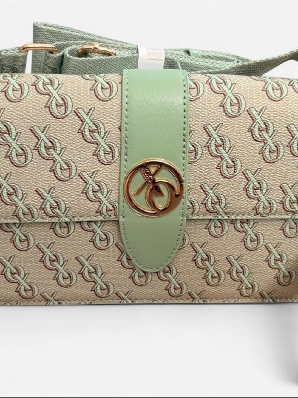 XOXO Mint Green Patterned Crossbody with Gold Emblem